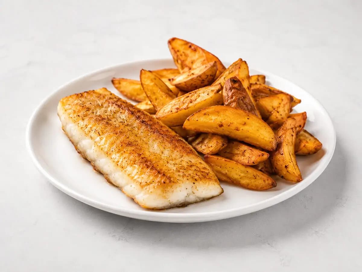 Potato Wedges or Chips with Hake
