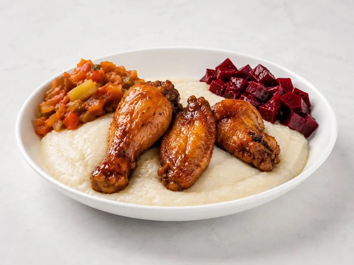 Pap Wings or Drumstick with Chakalaka & Beetroot